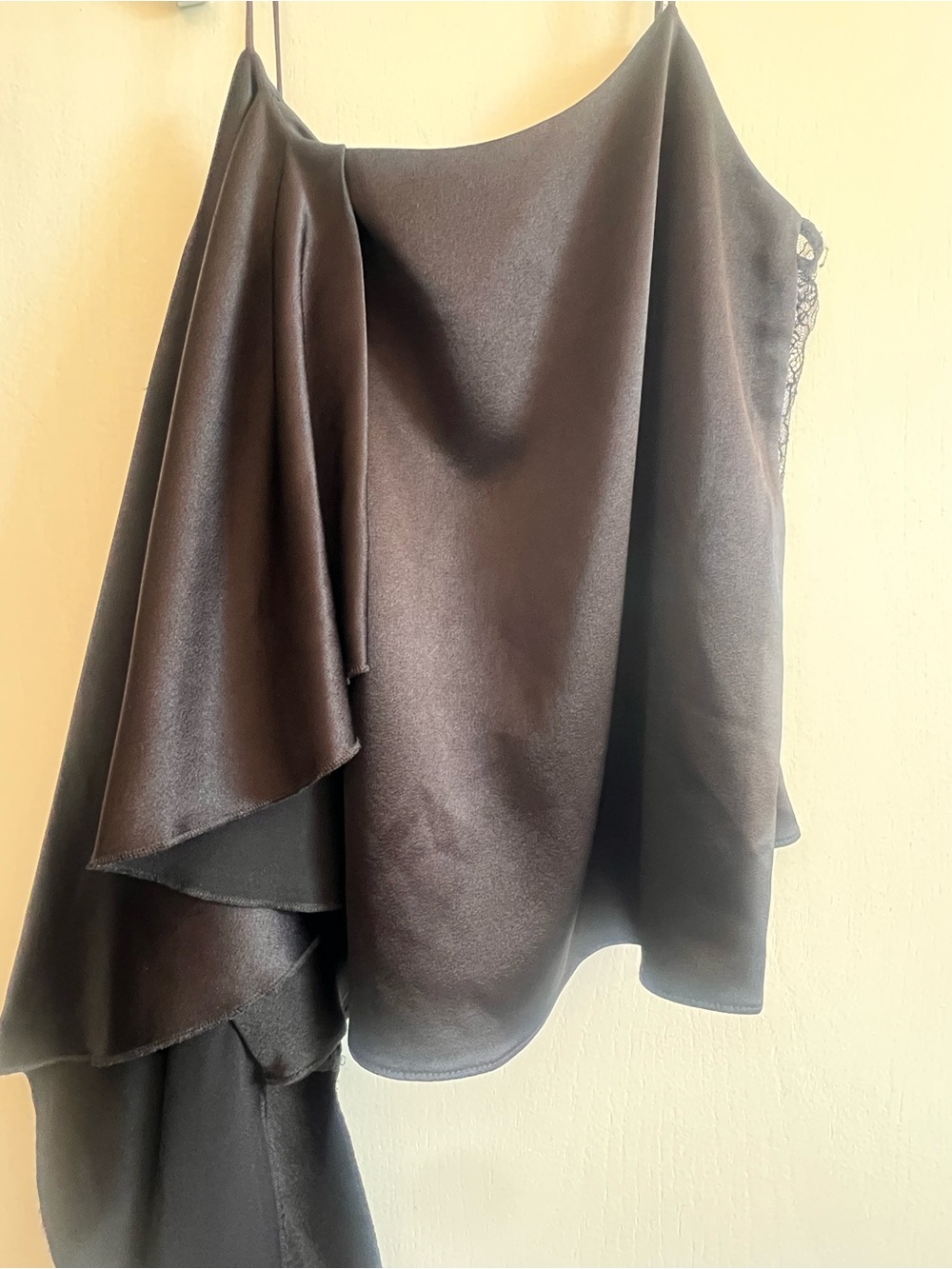 Alice + Olivia Black Satin Cami with Ruffle Detail